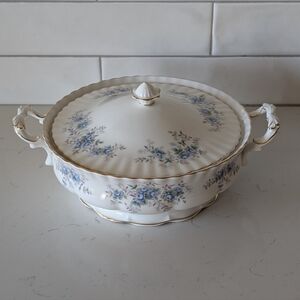 Royal Albert Blue Blossom Bone China Tureen Covered Dish With Handle 6"X11.25"